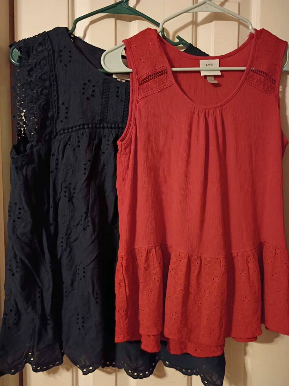 2 Knox Rose Red Sleeveless Eyelet Peplum Tops